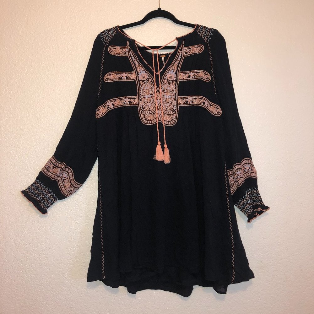 BRAND NEW NEVER WORN WITH TAGS free people boho black blue and pink mini dress